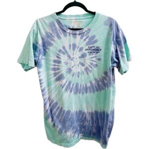 Nantucket Coordinates Tie Dye Tshirt in Teal/Blue